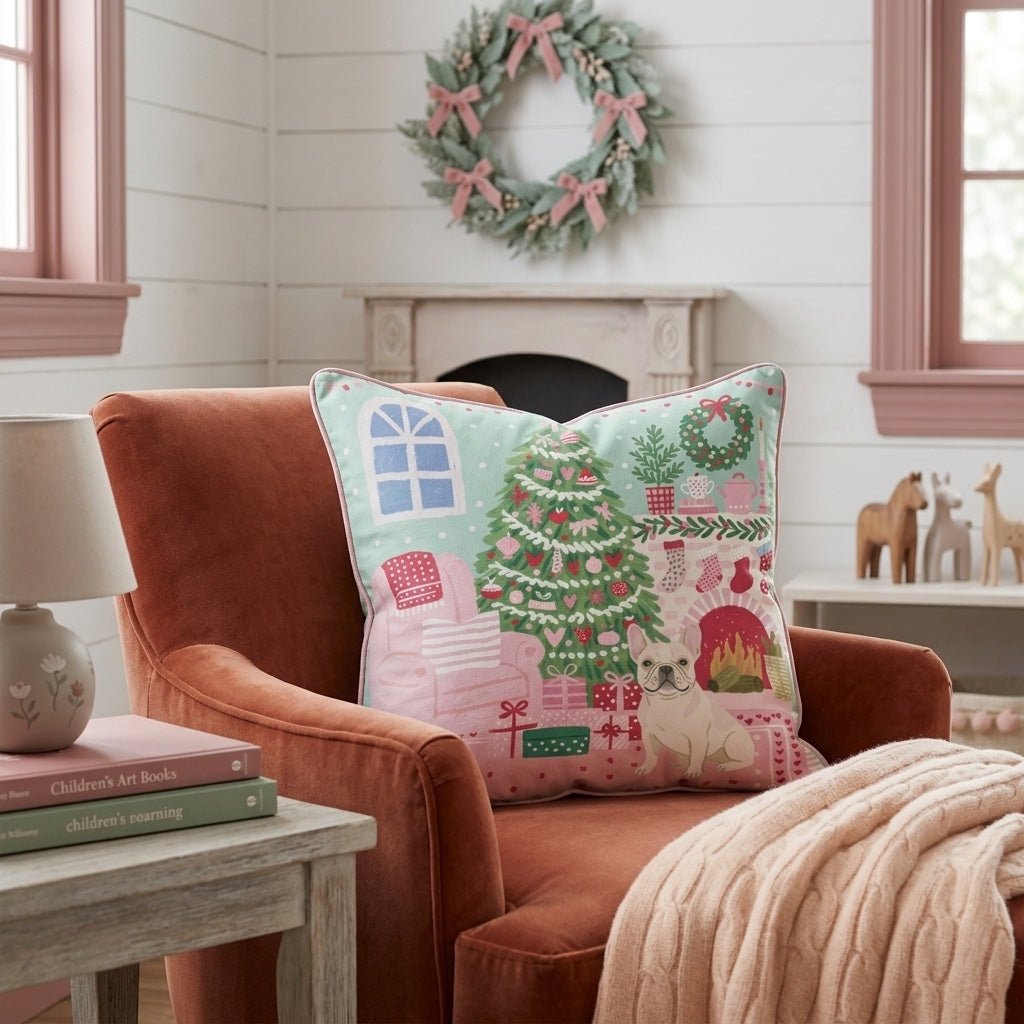 Fireside Stocking French Bulldog Throw Pillow - Hillcroft Home