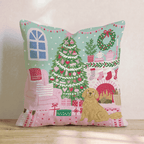 Fireside Stocking Golden Retriever Throw Pillow - Hillcroft Home