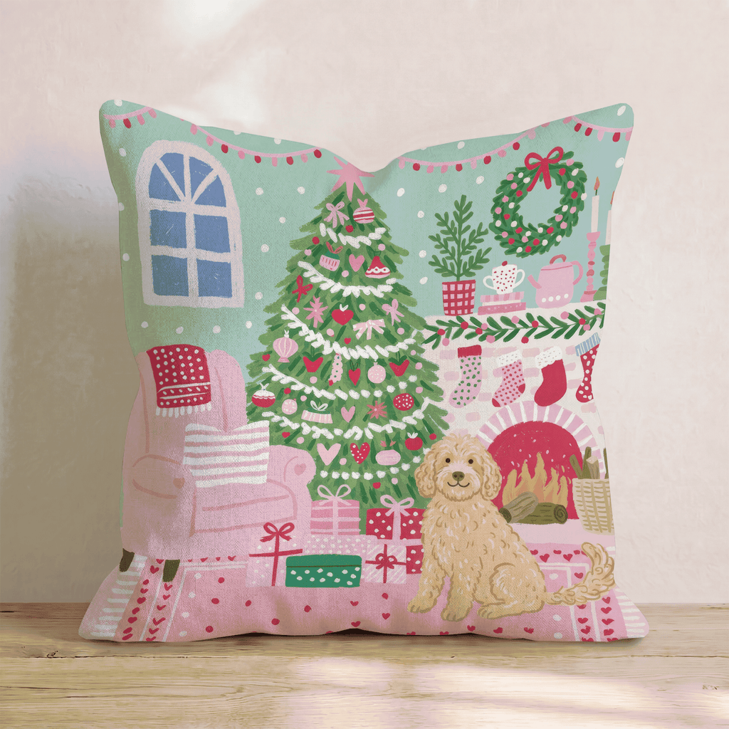 Fireside Stocking Goldendoodle Throw Pillow - Hillcroft Home