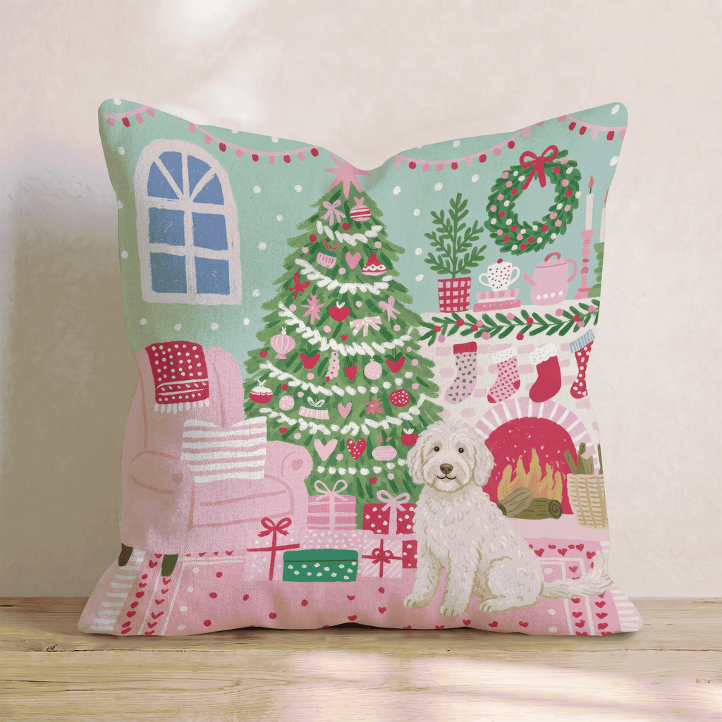 Fireside Stocking Labradoodle Throw Pillow - Hillcroft Home