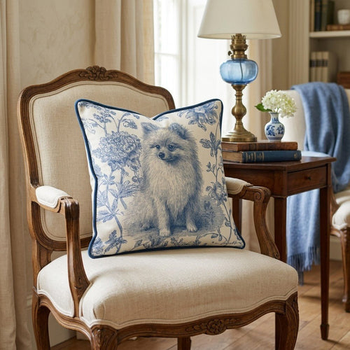 Floral Blue Pom Throw Pillow - Hillcroft Home