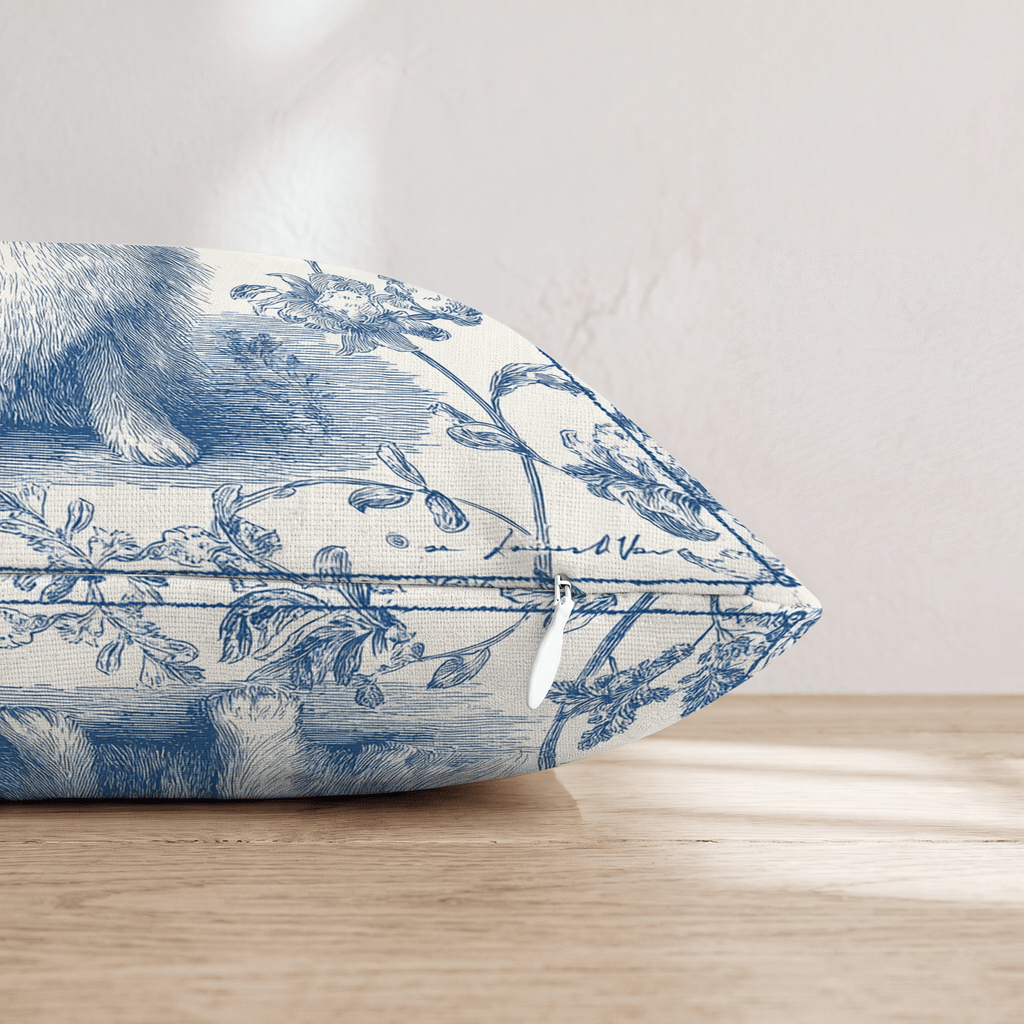 Floral Blue Pom Throw Pillow - Hillcroft Home
