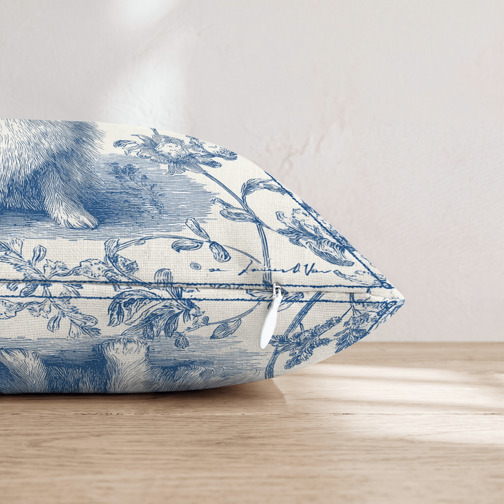 Floral Blue Pom Throw Pillow - Hillcroft Home