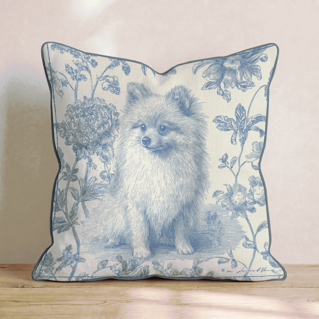 Floral Blue Pom Throw Pillow - Hillcroft Home