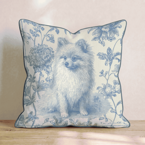 Floral Blue Pom Throw Pillow - Hillcroft Home