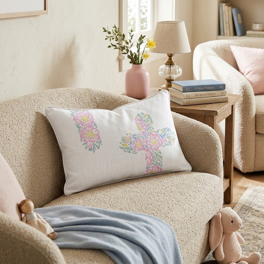 Floral Cross Throw Pillow - Hillcroft Home