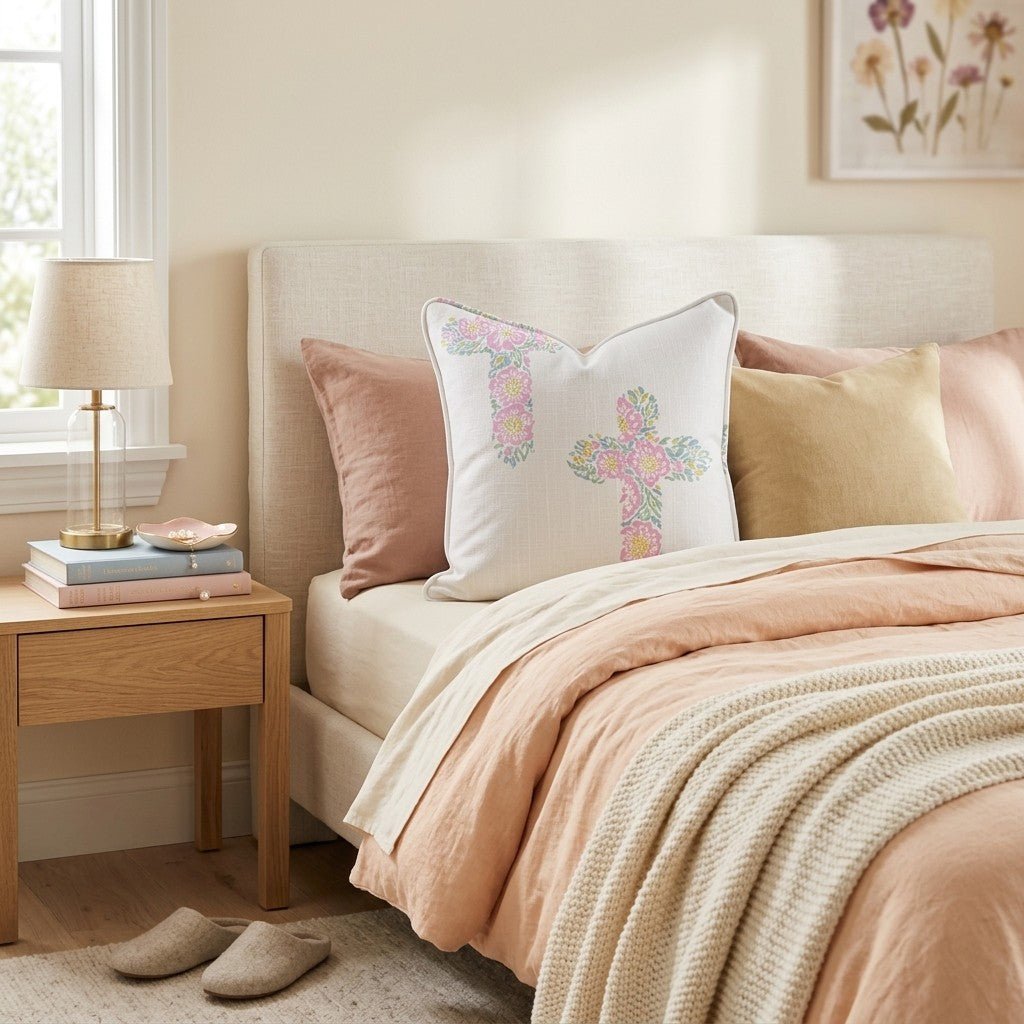 Floral Cross Throw Pillow - Hillcroft Home