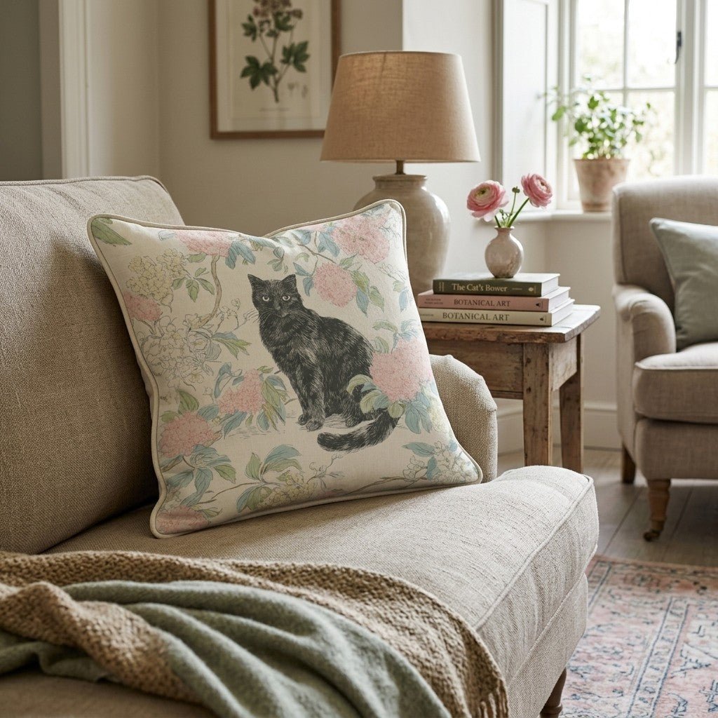 Floral Feline Throw Pillow - Hillcroft Home