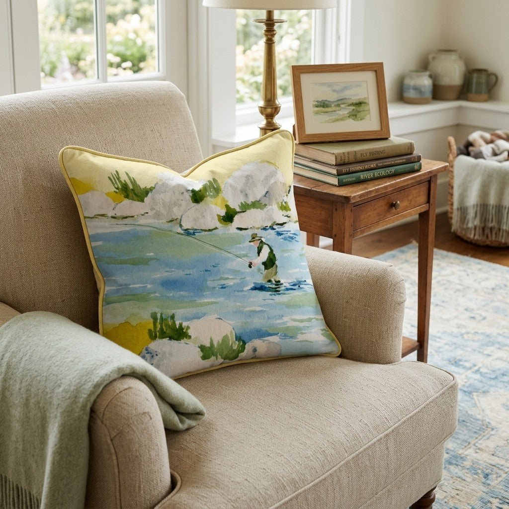 Fly Fishing Waiters Throw Pillow - Hillcroft Home