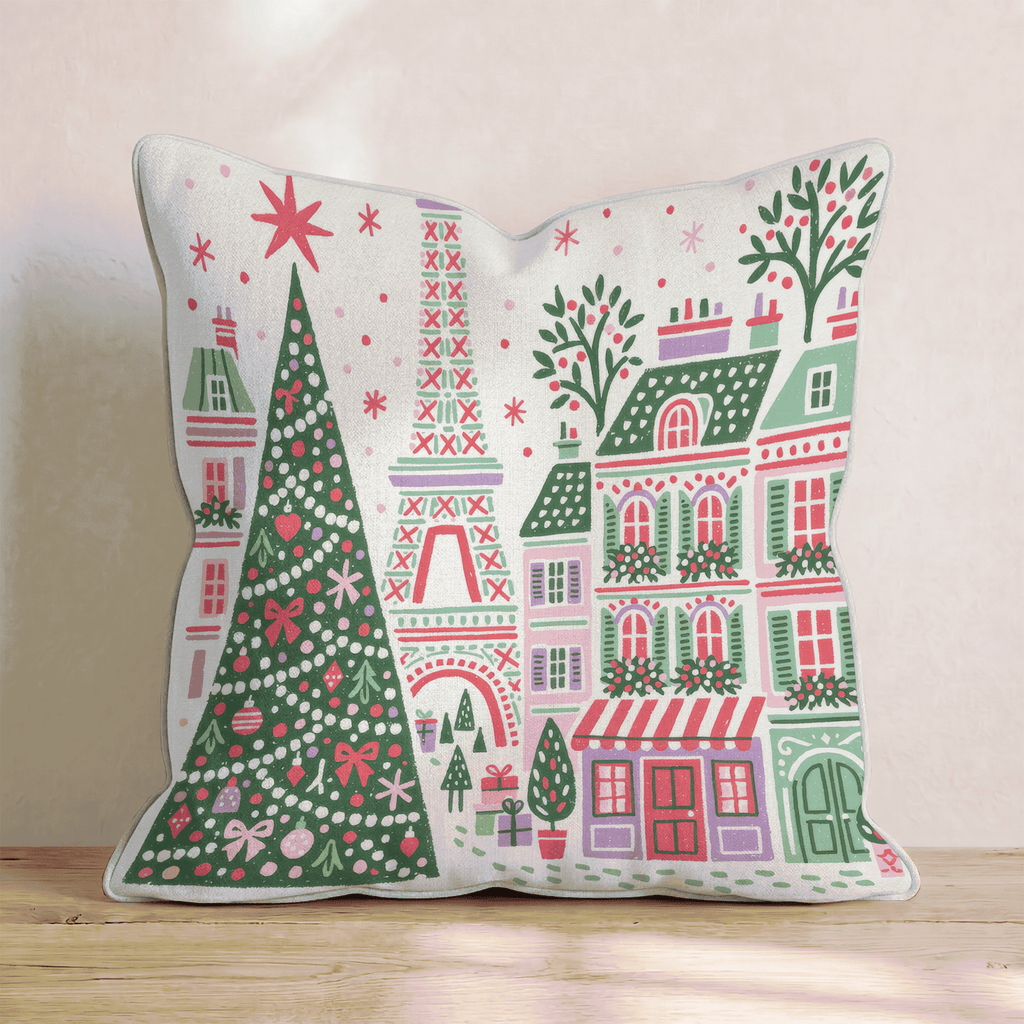 Folk Art Eiffel Tower Throw Pillow - Hillcroft Home