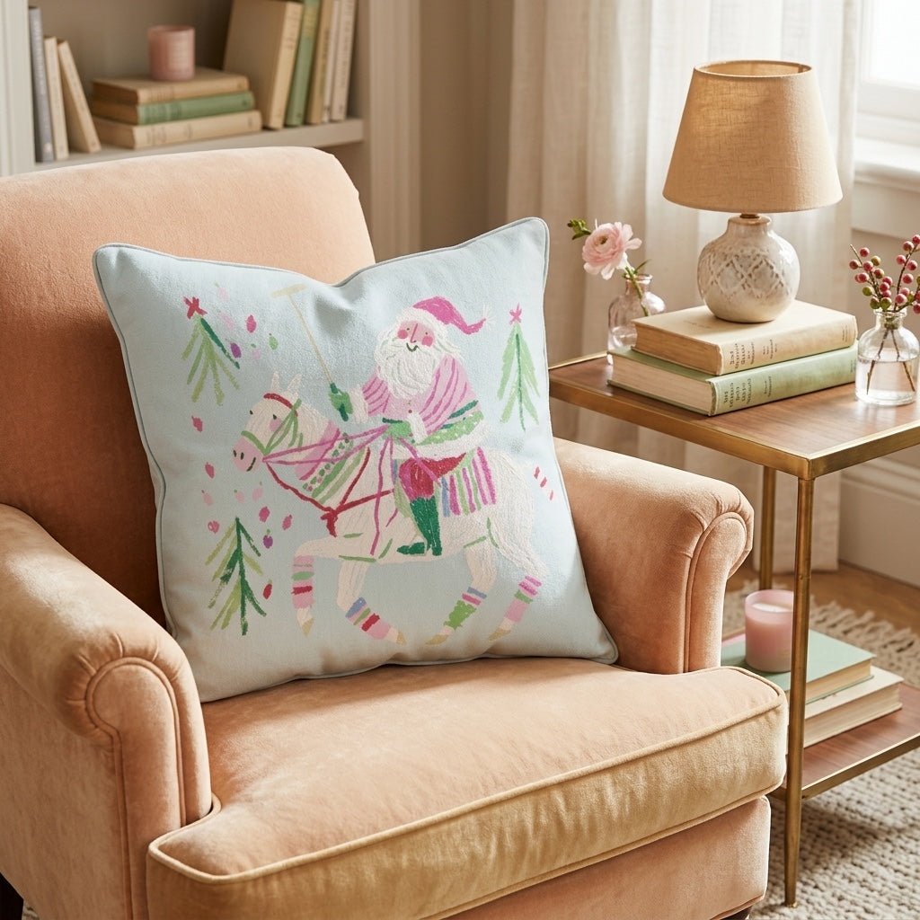 Folk Art Polo Santa Throw Pillow - Hillcroft Home