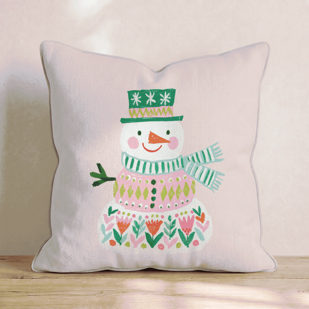 Folk Flower Snowman Throw Pillow - Hillcroft Home