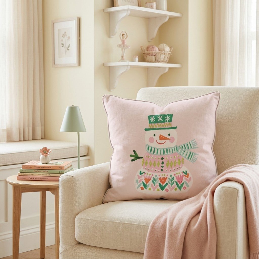 Folk Flower Snowman Throw Pillow - Hillcroft Home