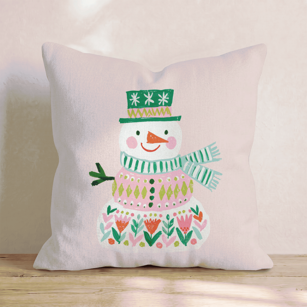 Folk Flower Snowman Throw Pillow - Hillcroft Home