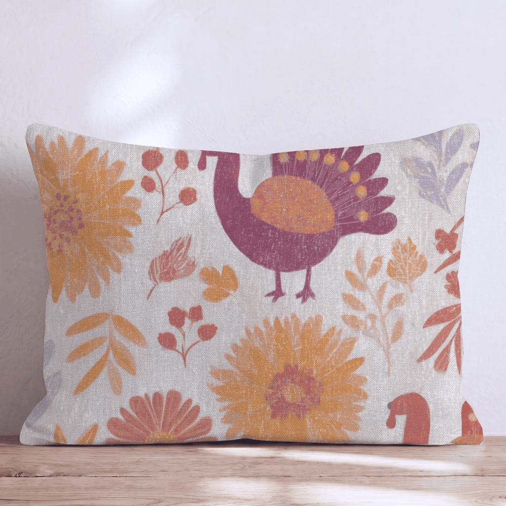 Folk Harvest Turkeys Throw Pillow - Hillcroft Home