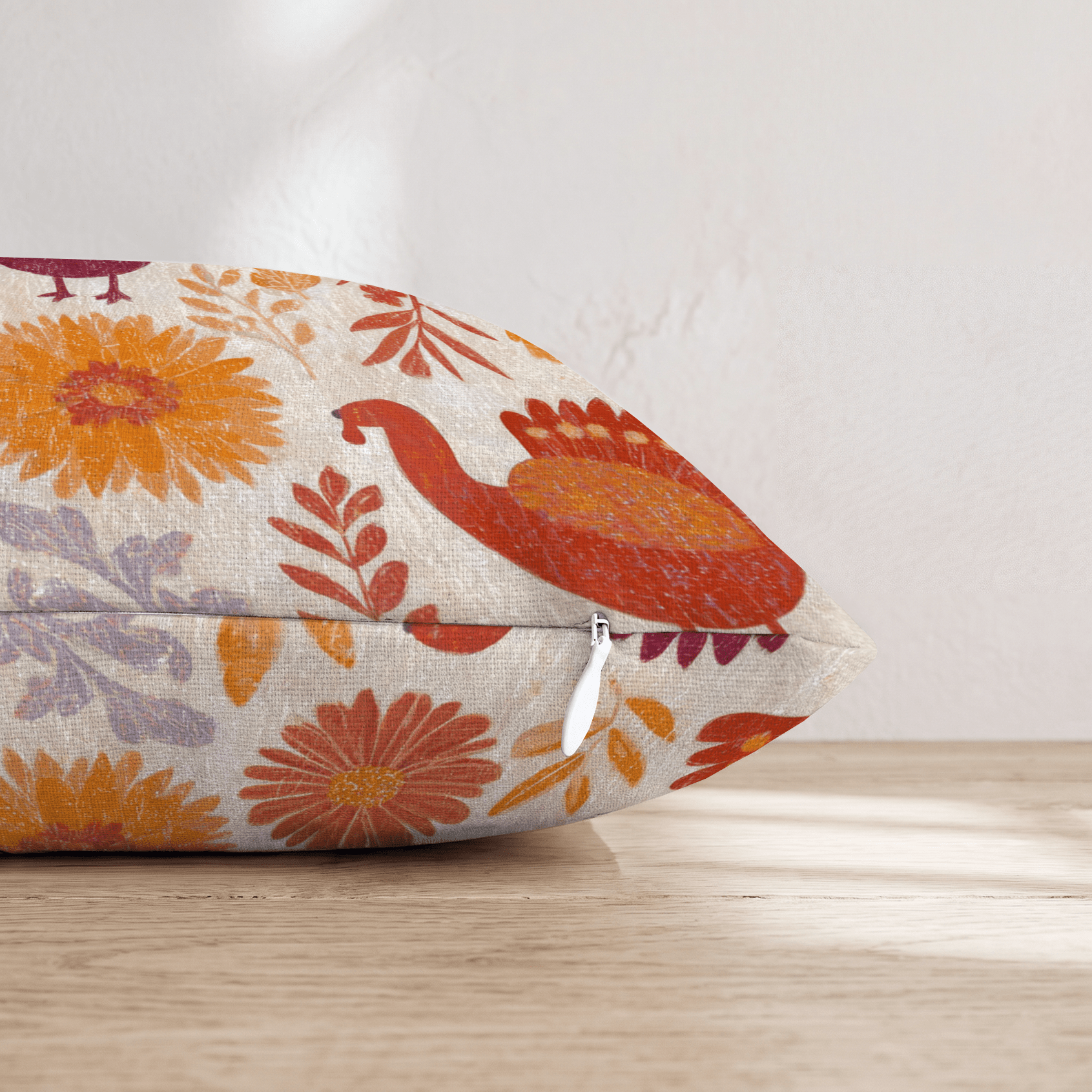 Folk Harvest Turkeys Throw Pillow - Hillcroft Home