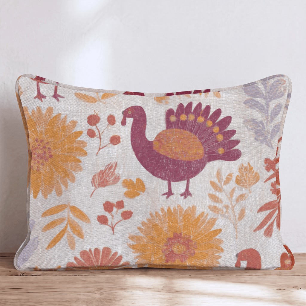Folk Harvest Turkeys Throw Pillow - Hillcroft Home