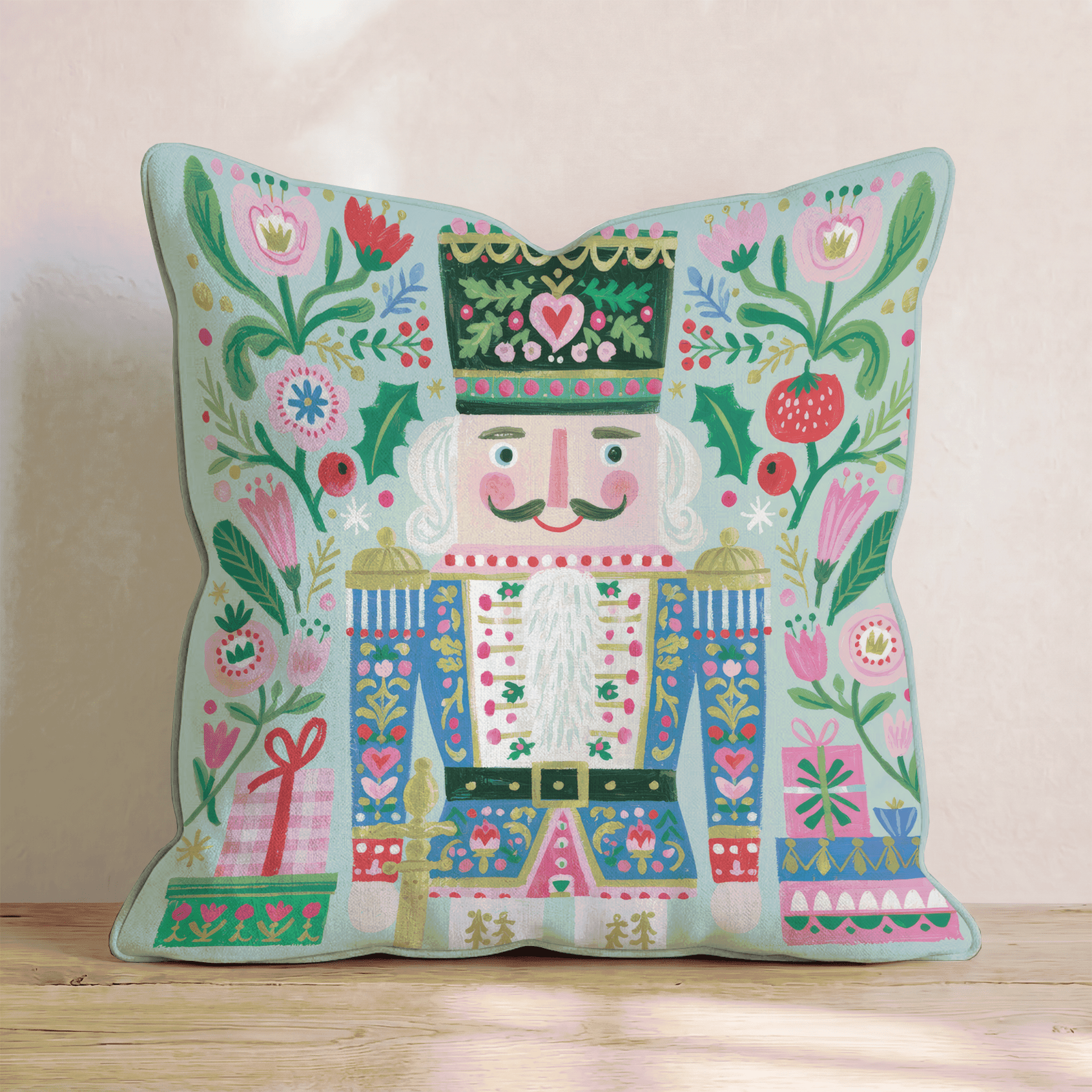 Folk Nutcracker Garden Throw Pillow - Hillcroft Home