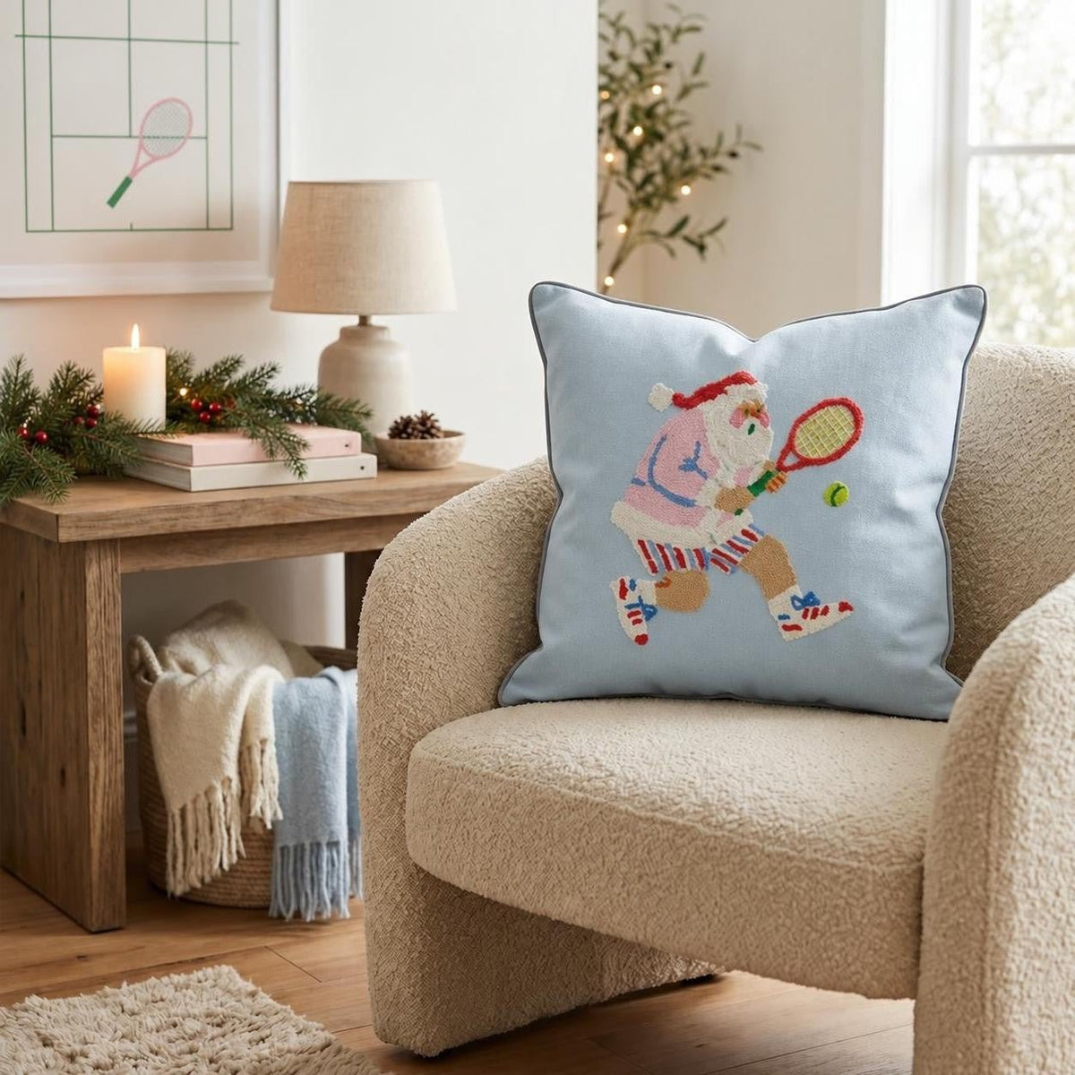 Folk Tennis Rally Throw Pillow throw pillow - Hillcroft Home
