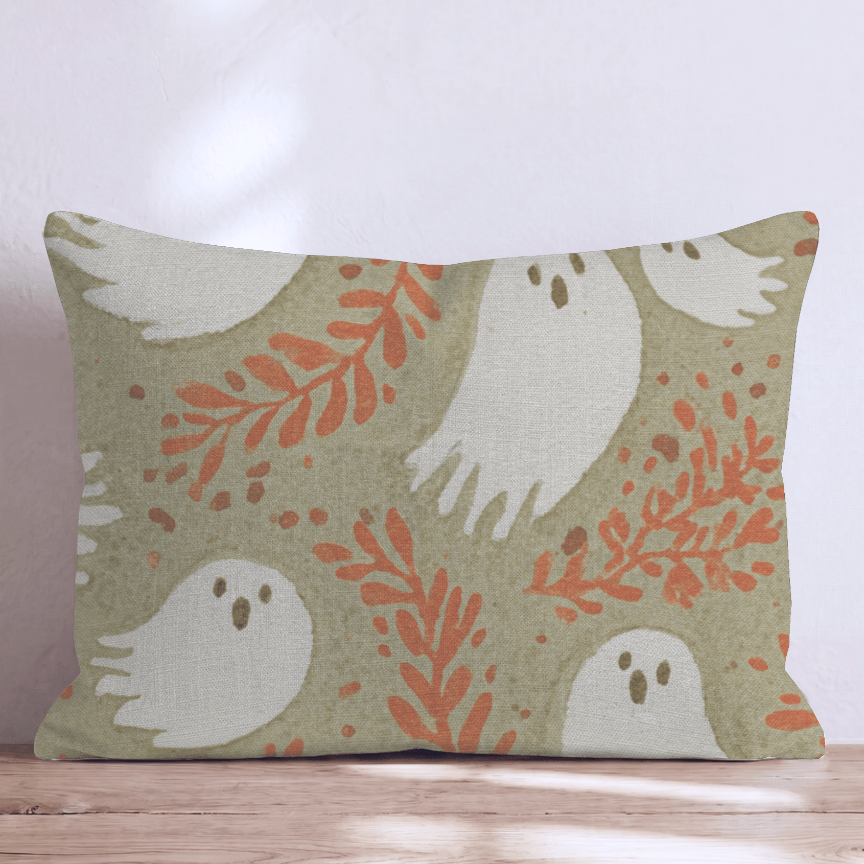 Folky Ghosts on Sage Throw Pillow - Hillcroft Home