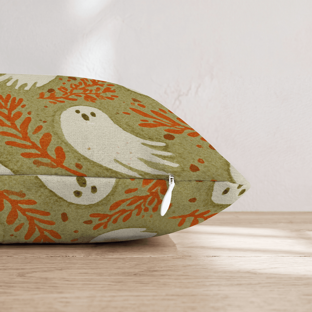 Folky Ghosts on Sage Throw Pillow - Hillcroft Home