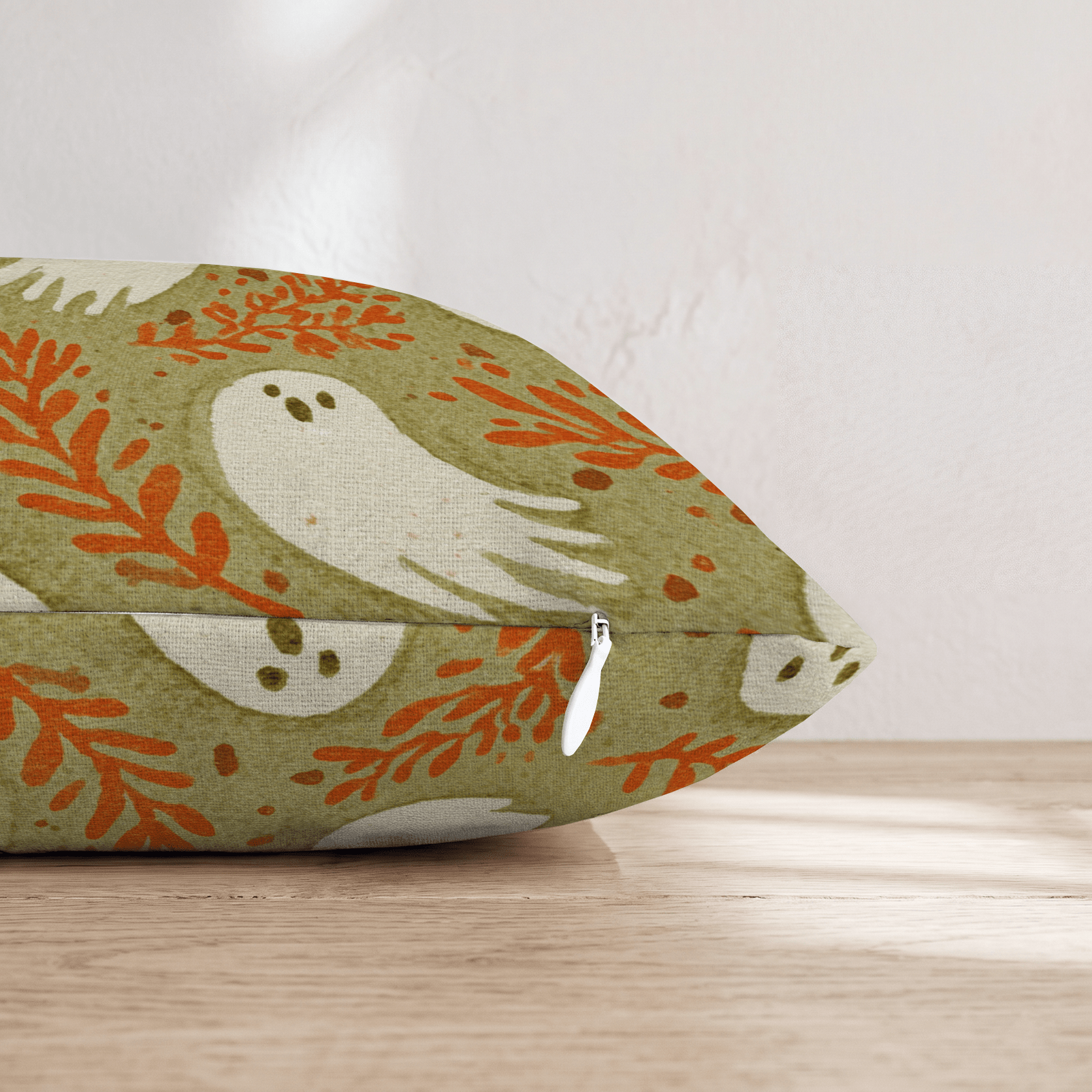 Folky Ghosts on Sage Throw Pillow - Hillcroft Home