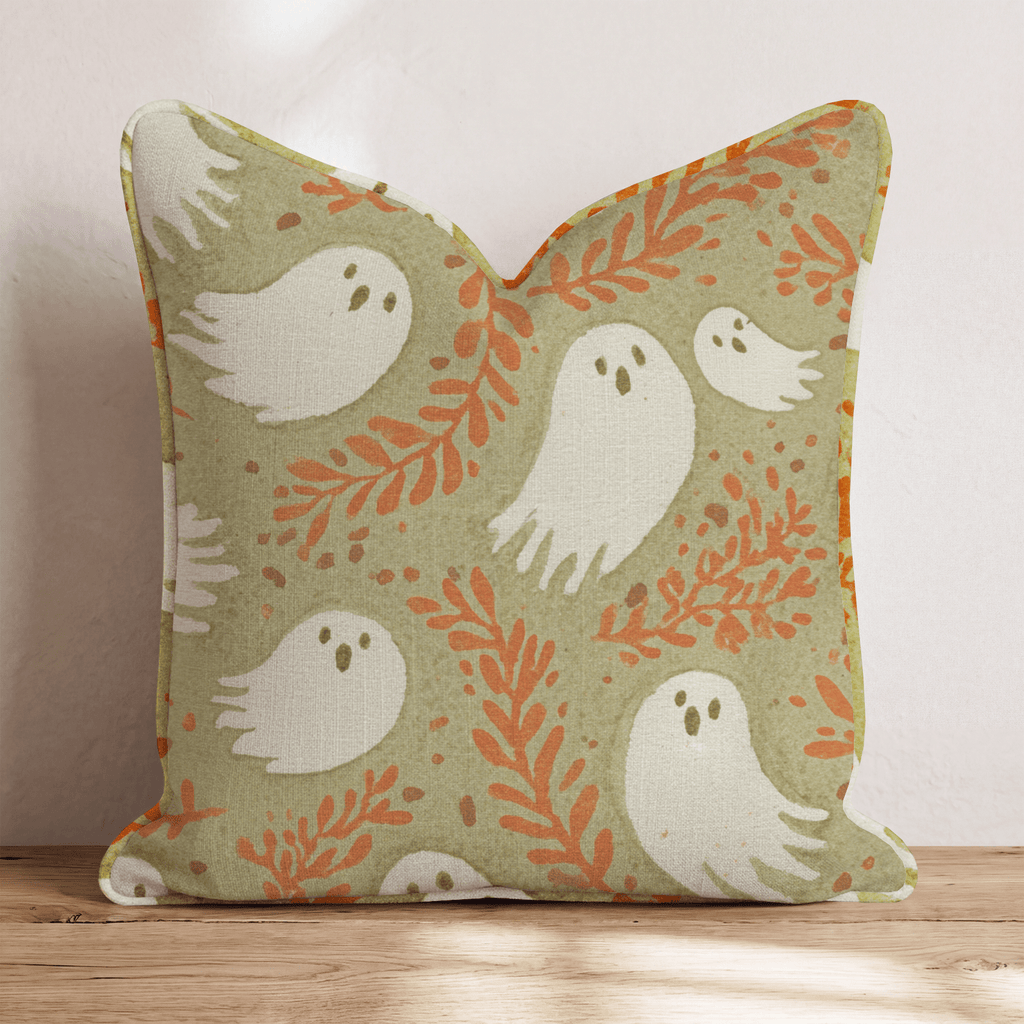 Folky Ghosts on Sage Throw Pillow - Hillcroft Home
