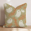 Folky Ghosts on Sage Throw Pillow - Hillcroft Home