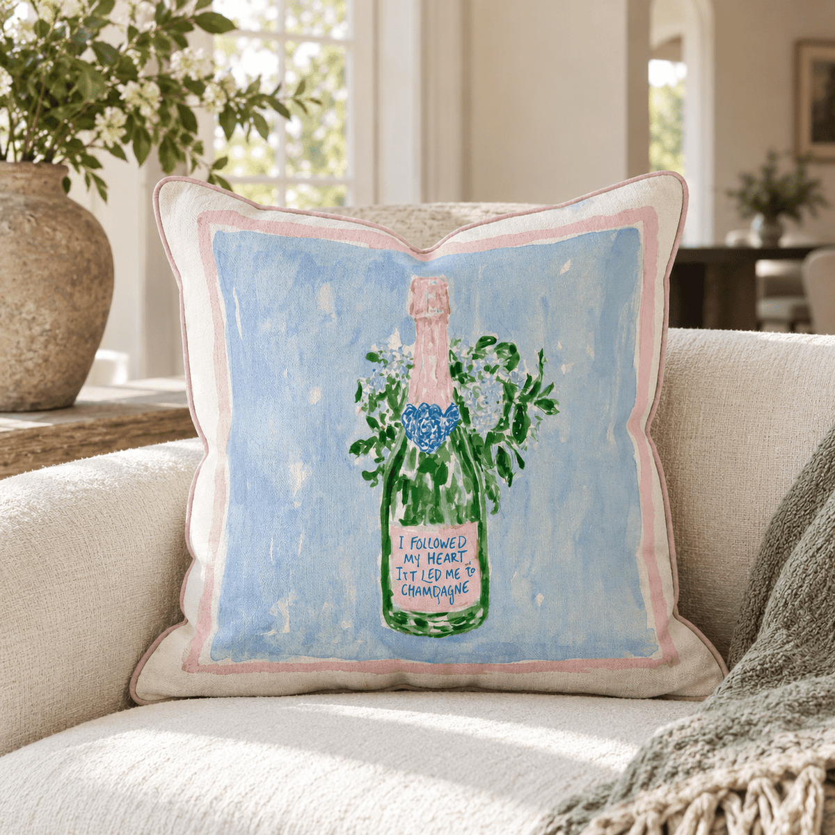 Followed My Heart Hydrangea Blue Throw Pillow throw pillow - Hillcroft Home