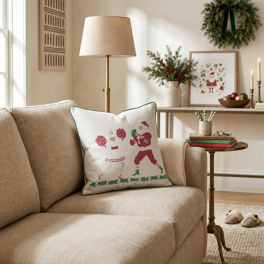 Football And The Clauses Throw Pillow throw pillow - Hillcroft Home
