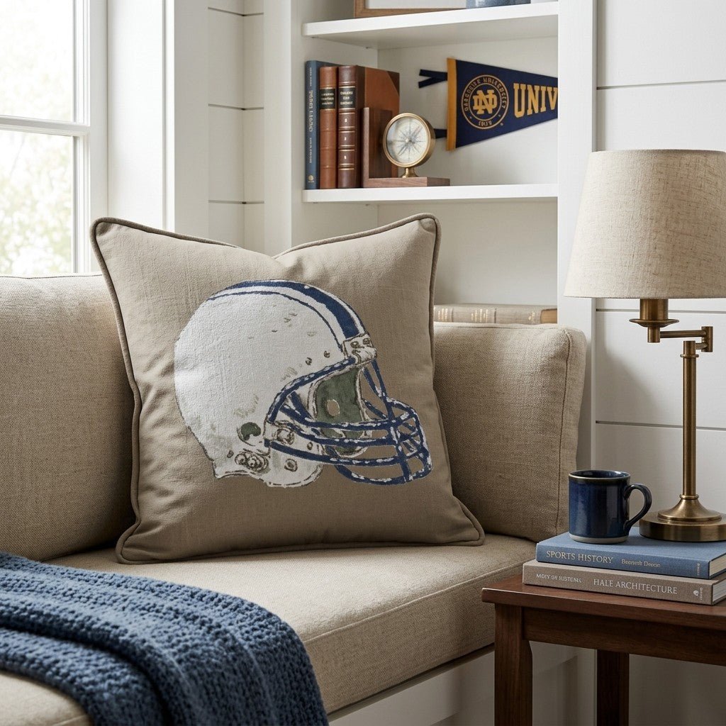 Football Helmet on Green Throw Pillow - Hillcroft Home