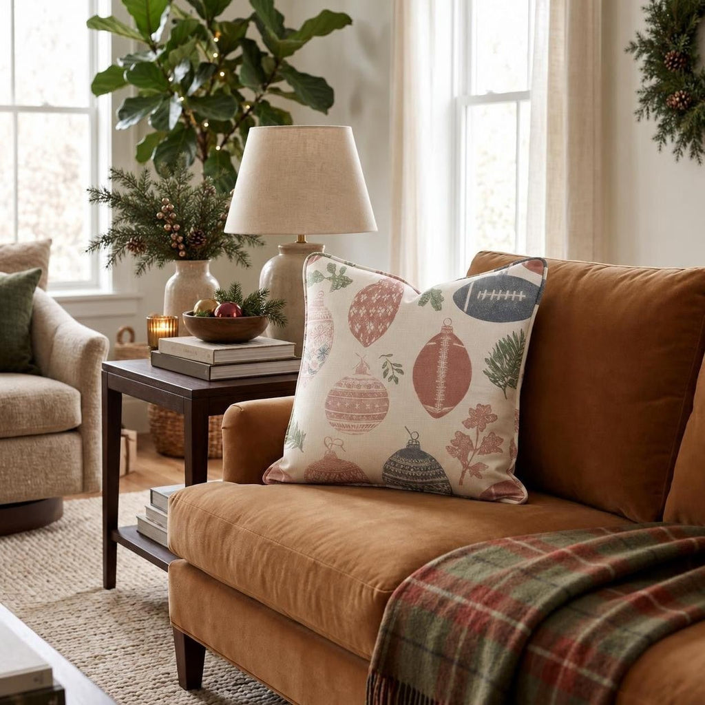 Football Ornament Sketch Cream Throw Pillow throw pillow - Hillcroft Home