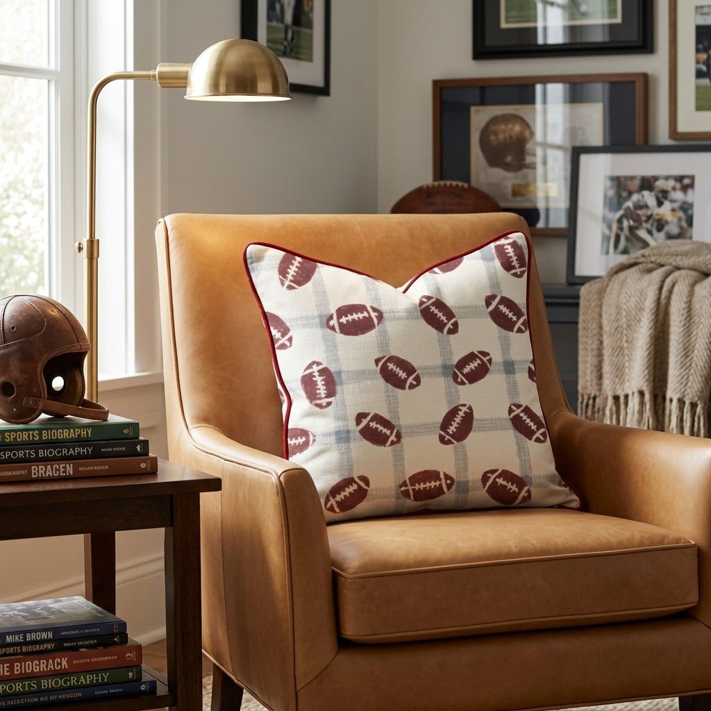 Football Plaid Throw Pillow - Hillcroft Home