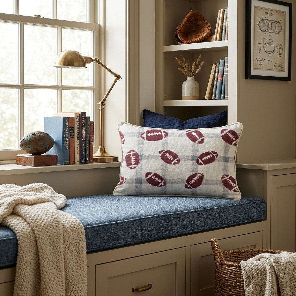 Football Plaid Throw Pillow - Hillcroft Home