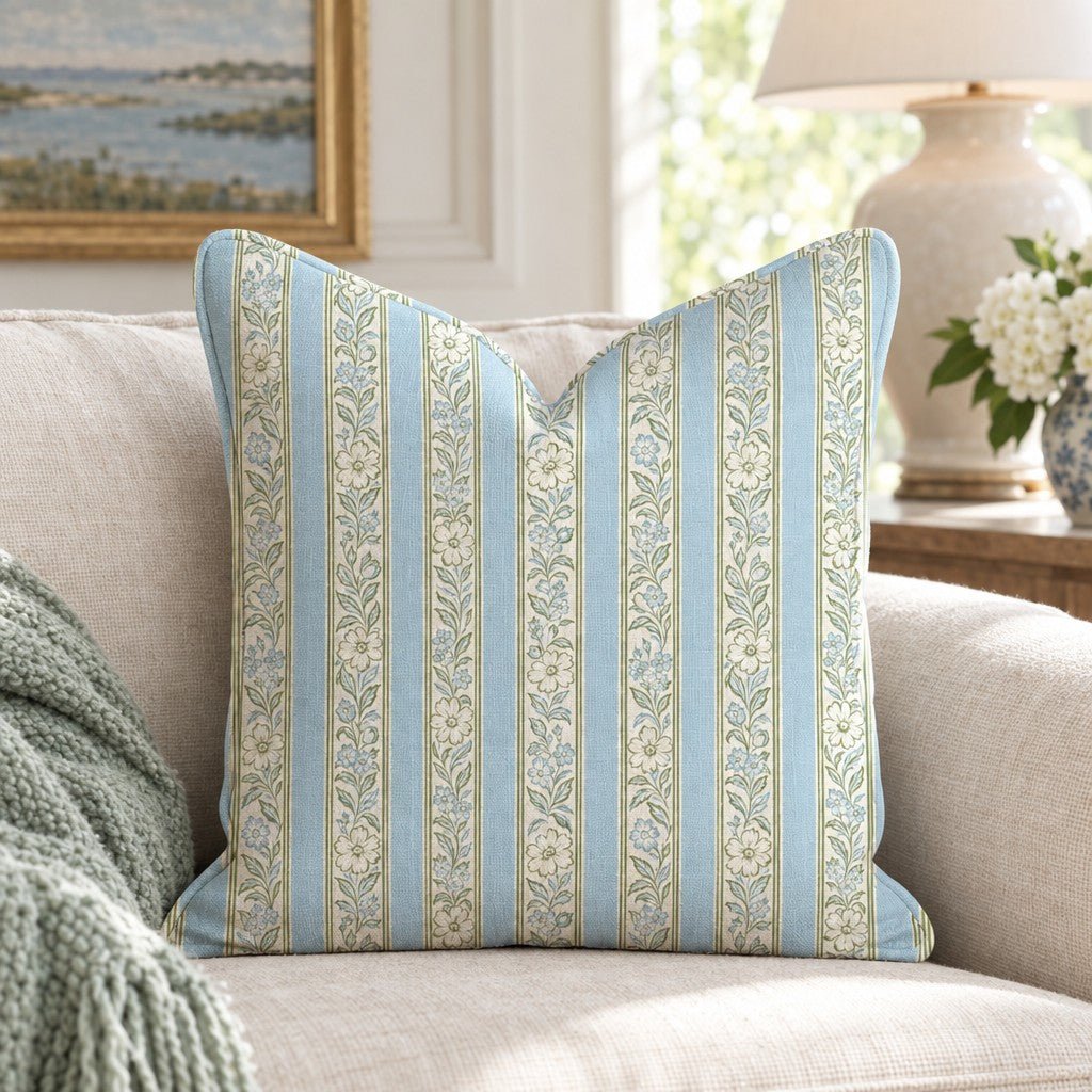 Forget-Me-Not Ribbon Throw Pillow throw pillow - Hillcroft Home