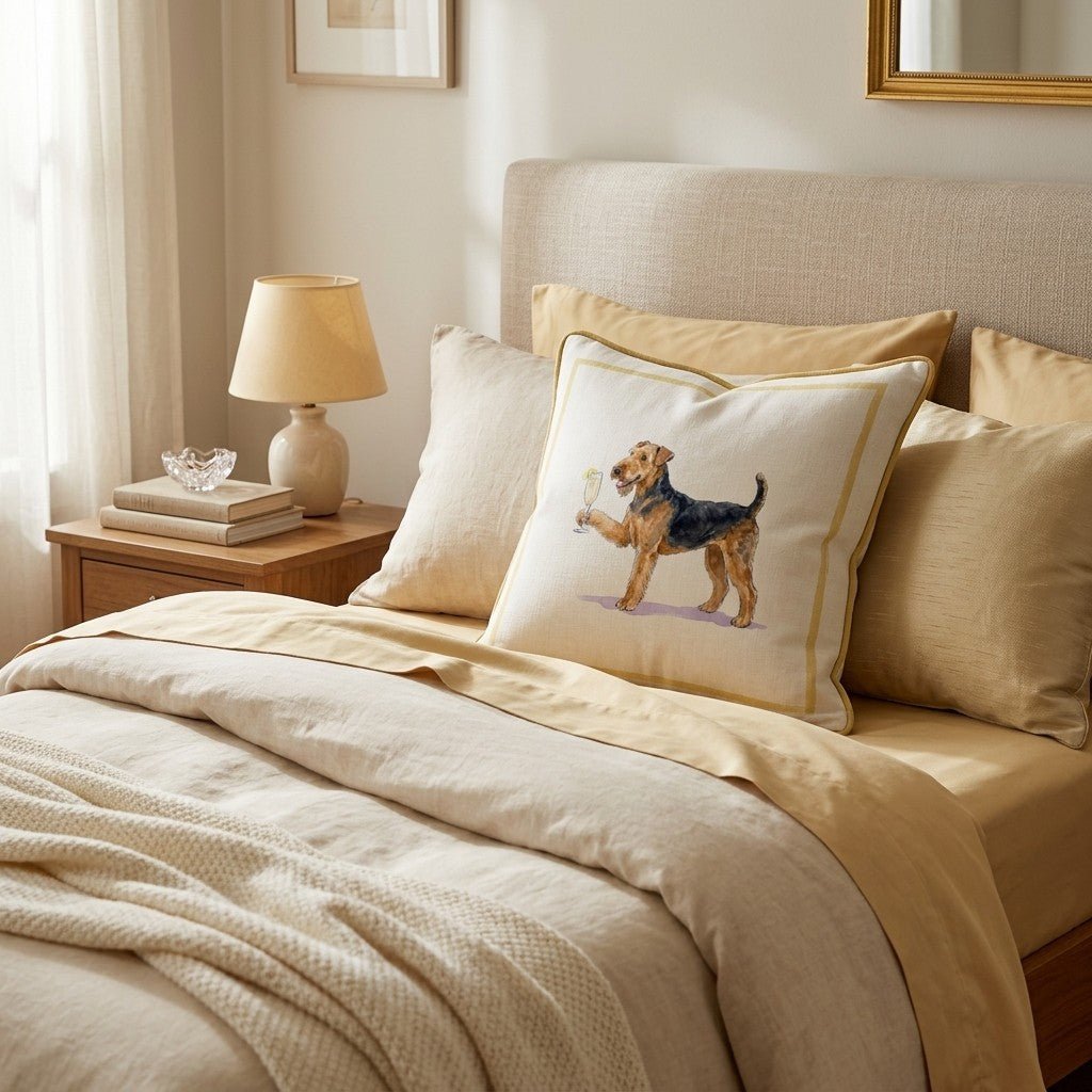 French 75 Airedale Terrier Throw Pillow - Hillcroft Home