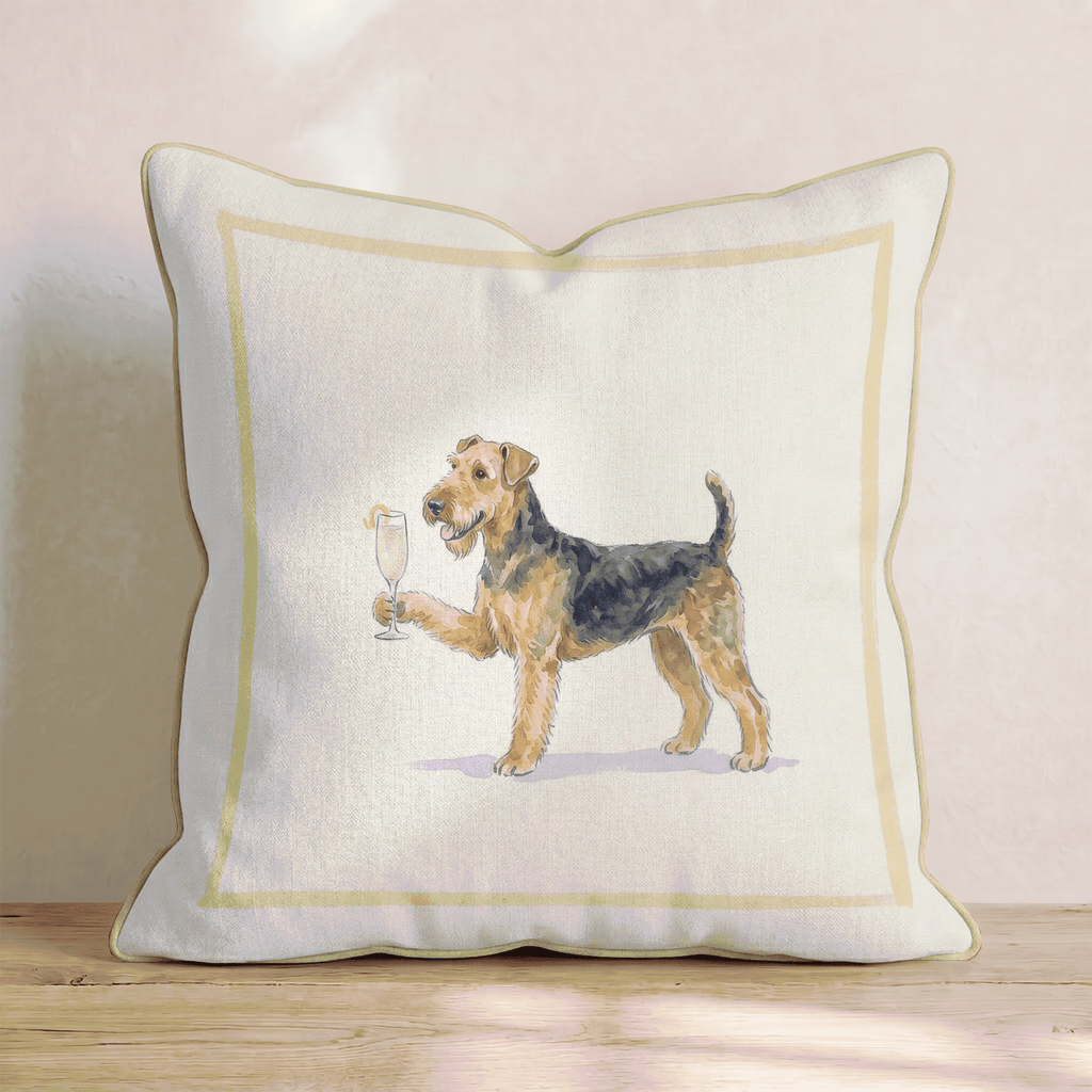 French 75 Airedale Terrier Throw Pillow - Hillcroft Home