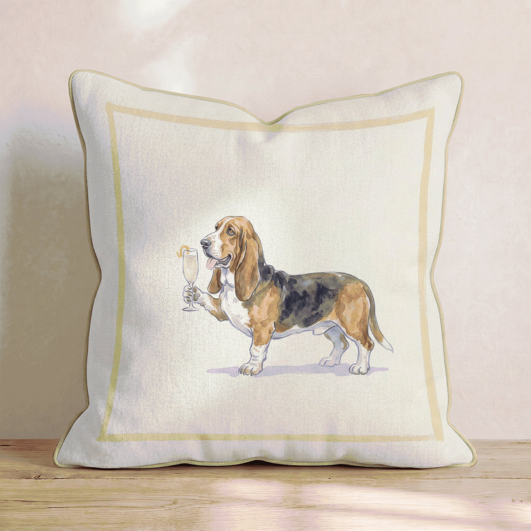French 75 Basset Hound Throw Pillow - Hillcroft Home