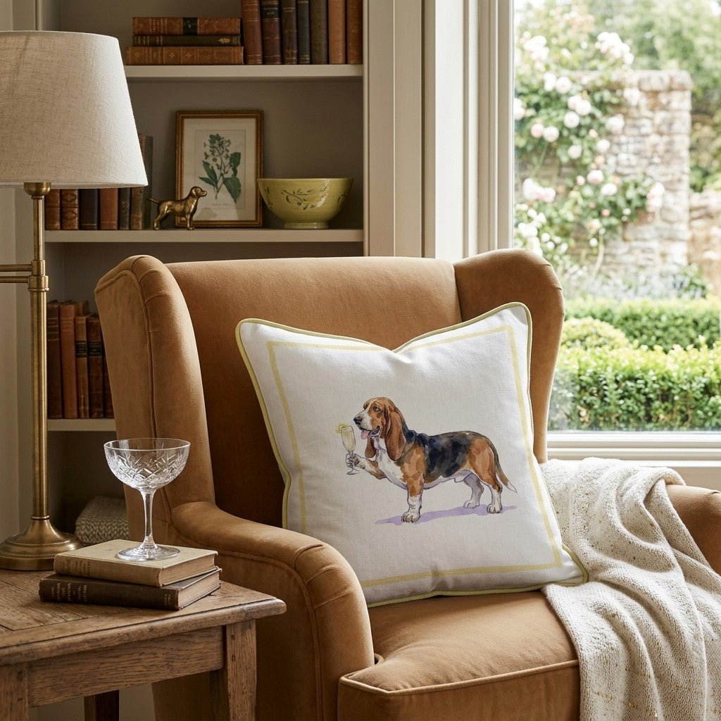 French 75 Basset Hound Throw Pillow - Hillcroft Home