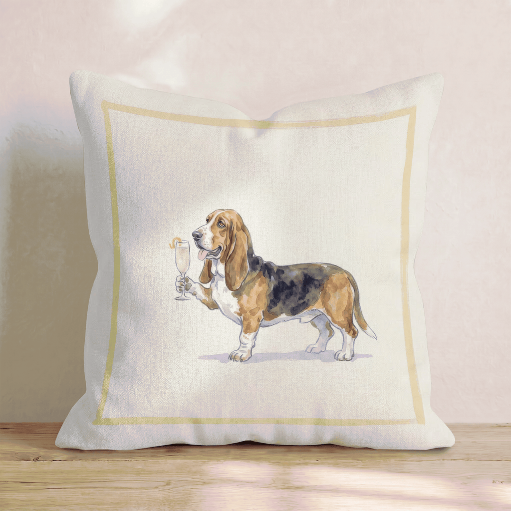 French 75 Basset Hound Throw Pillow - Hillcroft Home