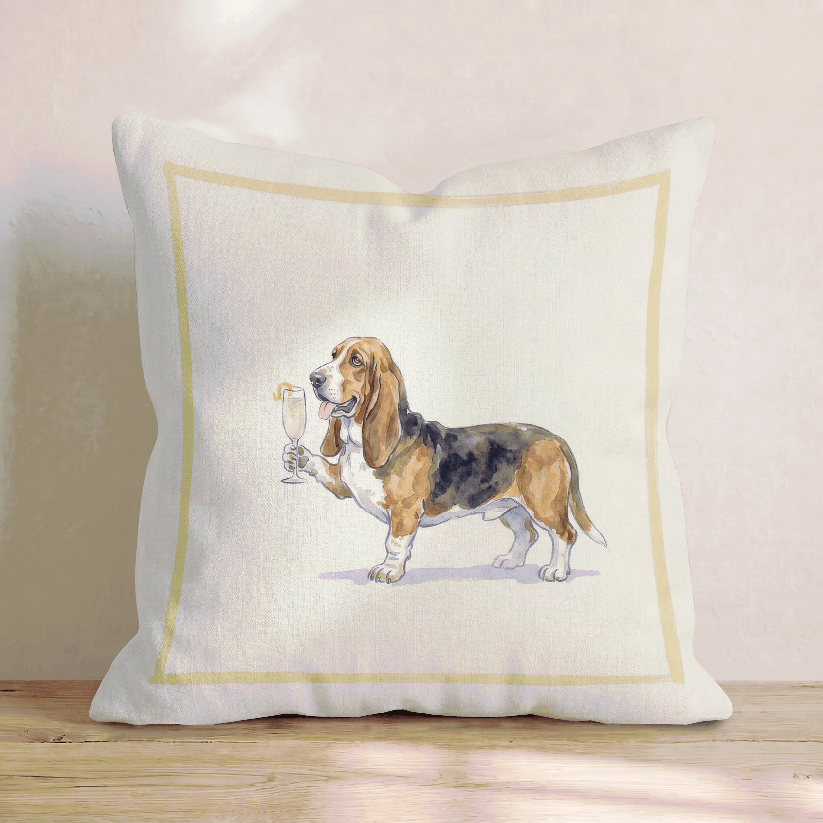 French 75 Basset Hound Throw Pillow - Hillcroft Home