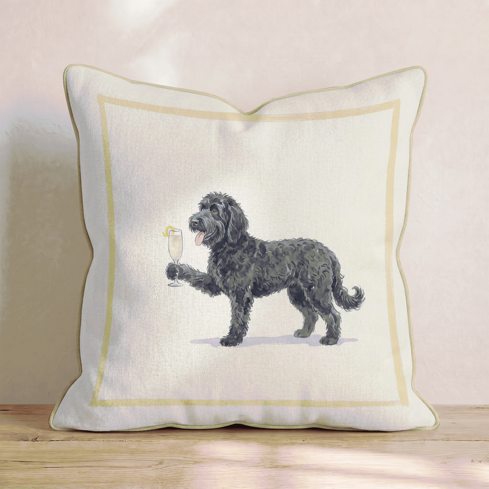 French 75 Black Goldendoodle Throw Pillow - Hillcroft Home