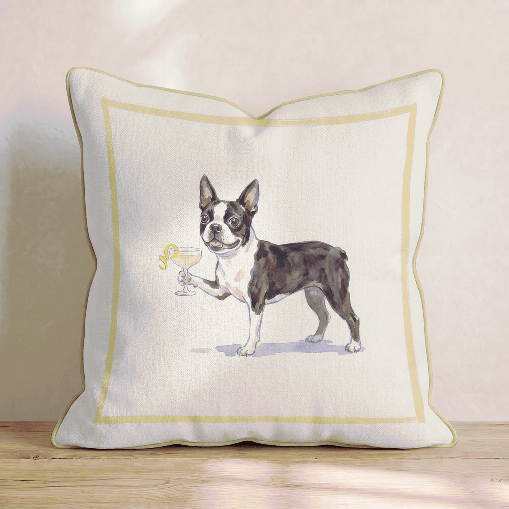 French 75 Boston Terrier Throw Pillow - Hillcroft Home