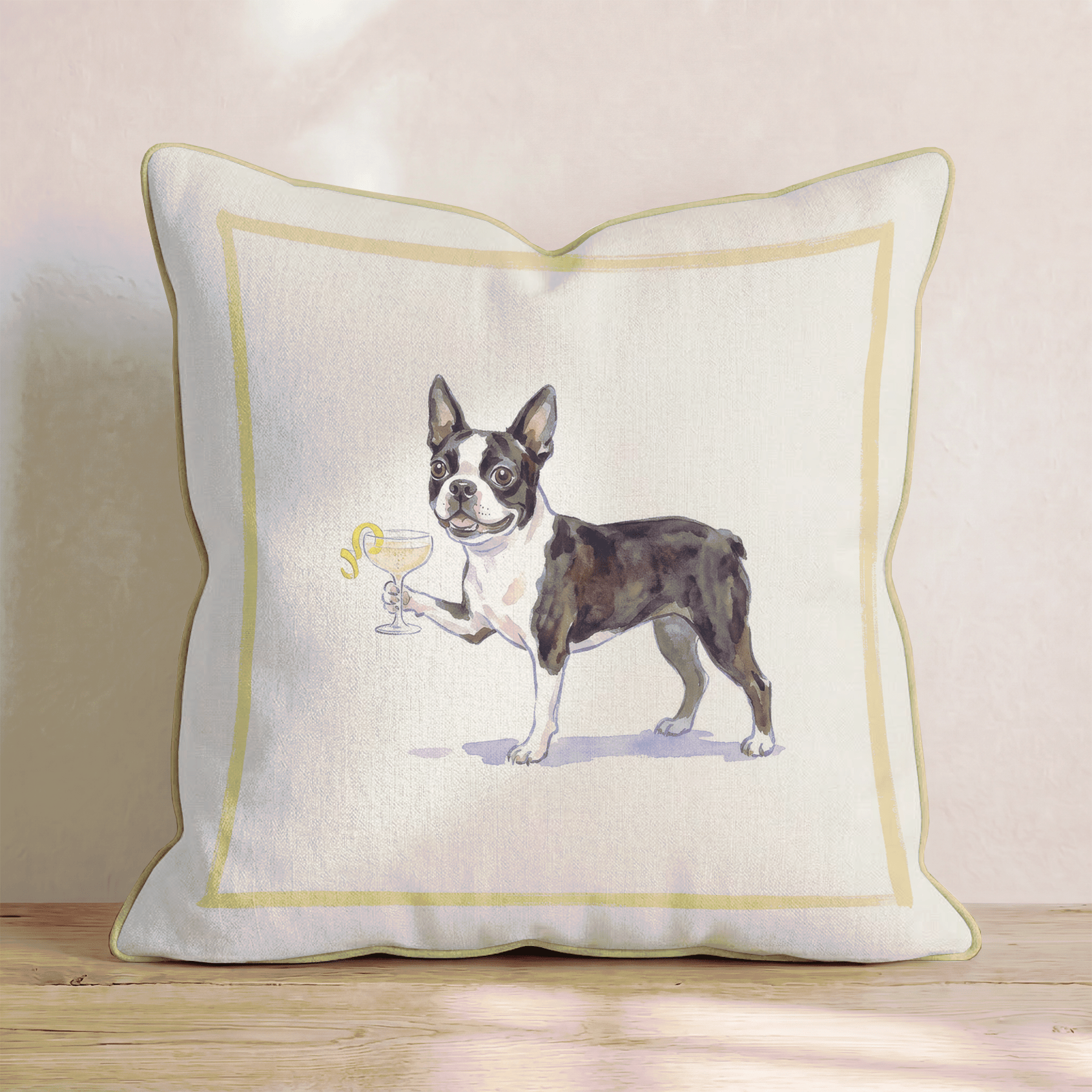 French 75 Boston Terrier Throw Pillow - Hillcroft Home