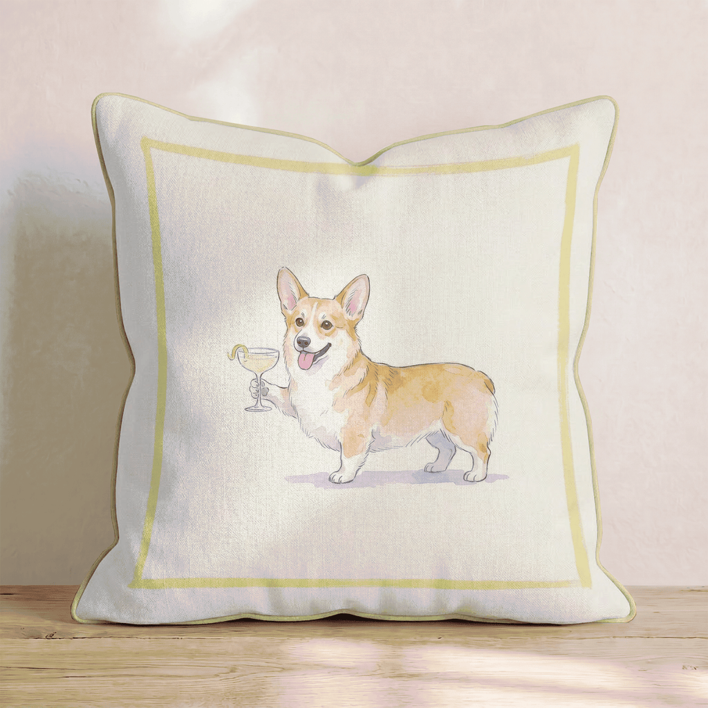 French 75 Corgi Throw Pillow - Hillcroft Home