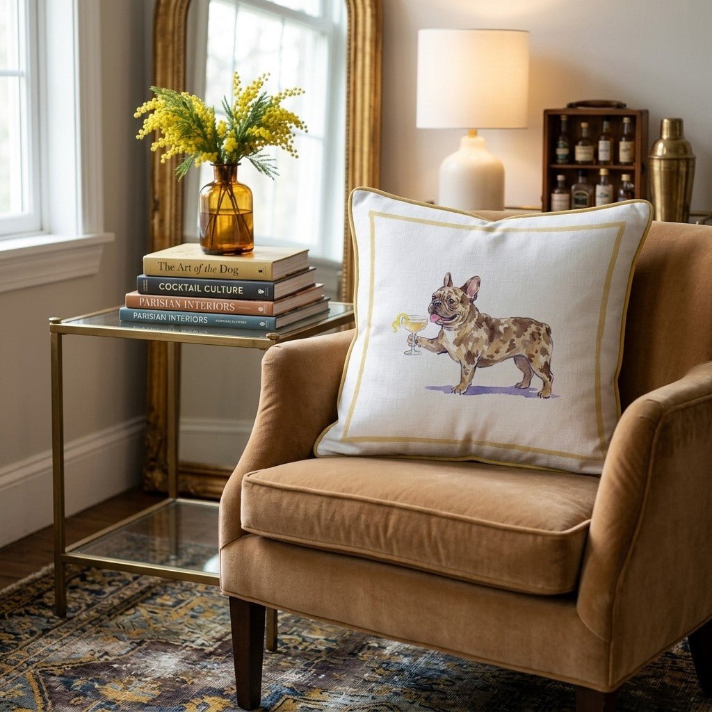 French 75 French Bulldog Throw Pillow - Hillcroft Home