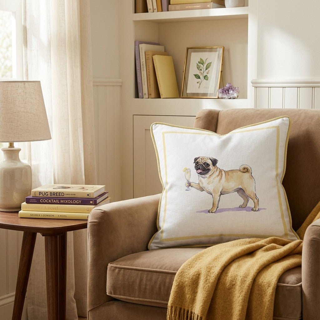 French 75 Pug Throw Pillow - Hillcroft Home