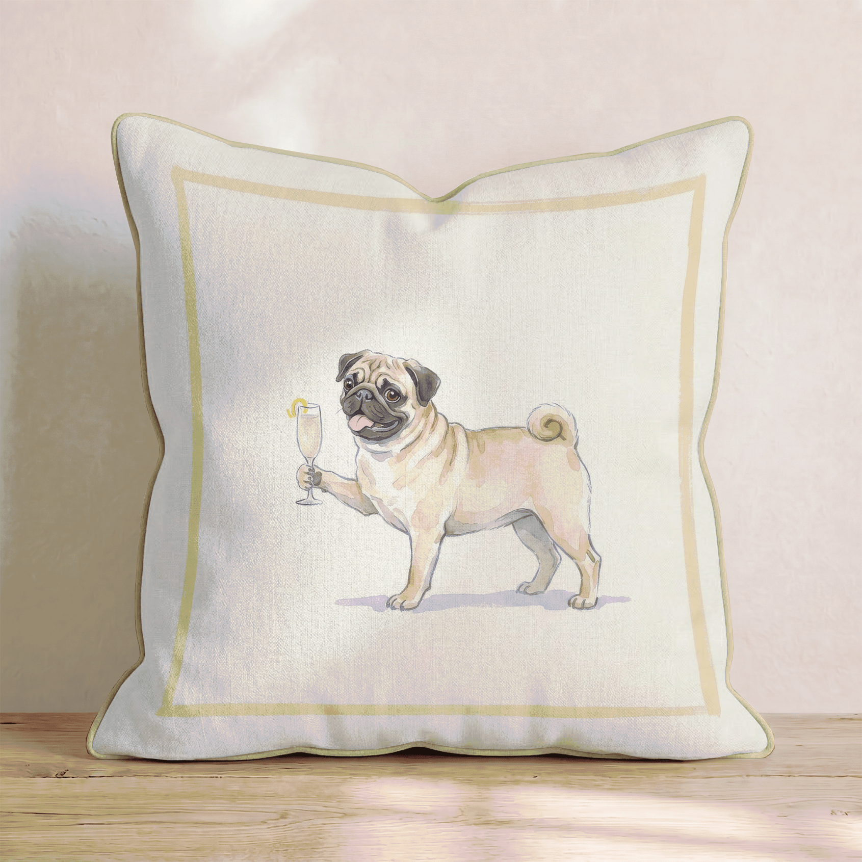 French 75 Pug Throw Pillow - Hillcroft Home