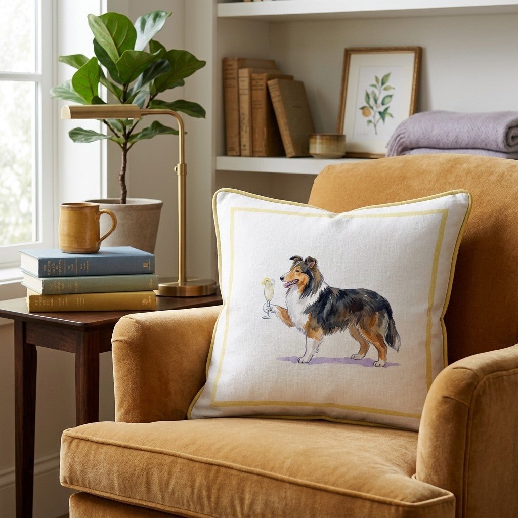 French 75 Sheltie Throw Pillow - Hillcroft Home