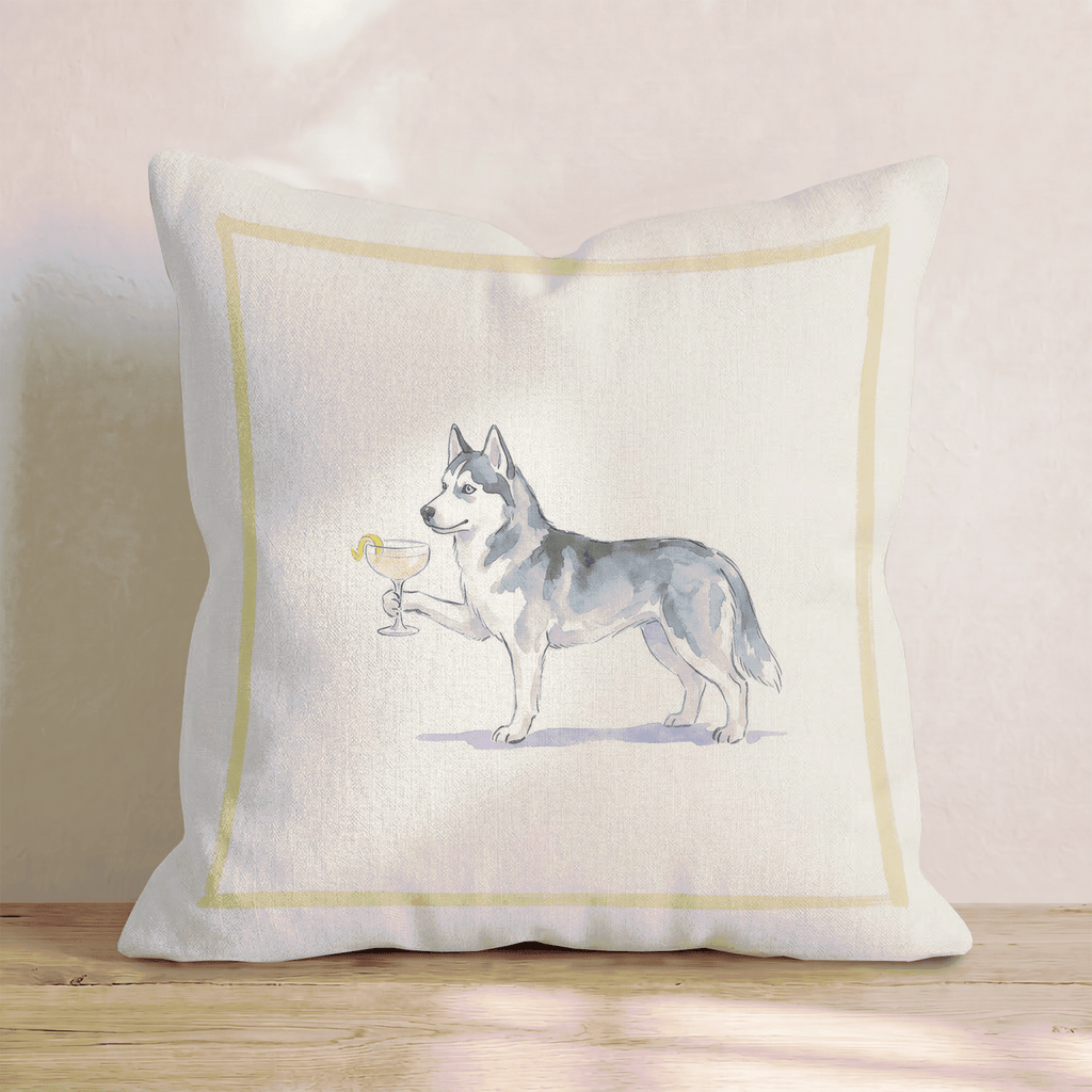 French 75 Siberian Husky Throw Pillow - Hillcroft Home